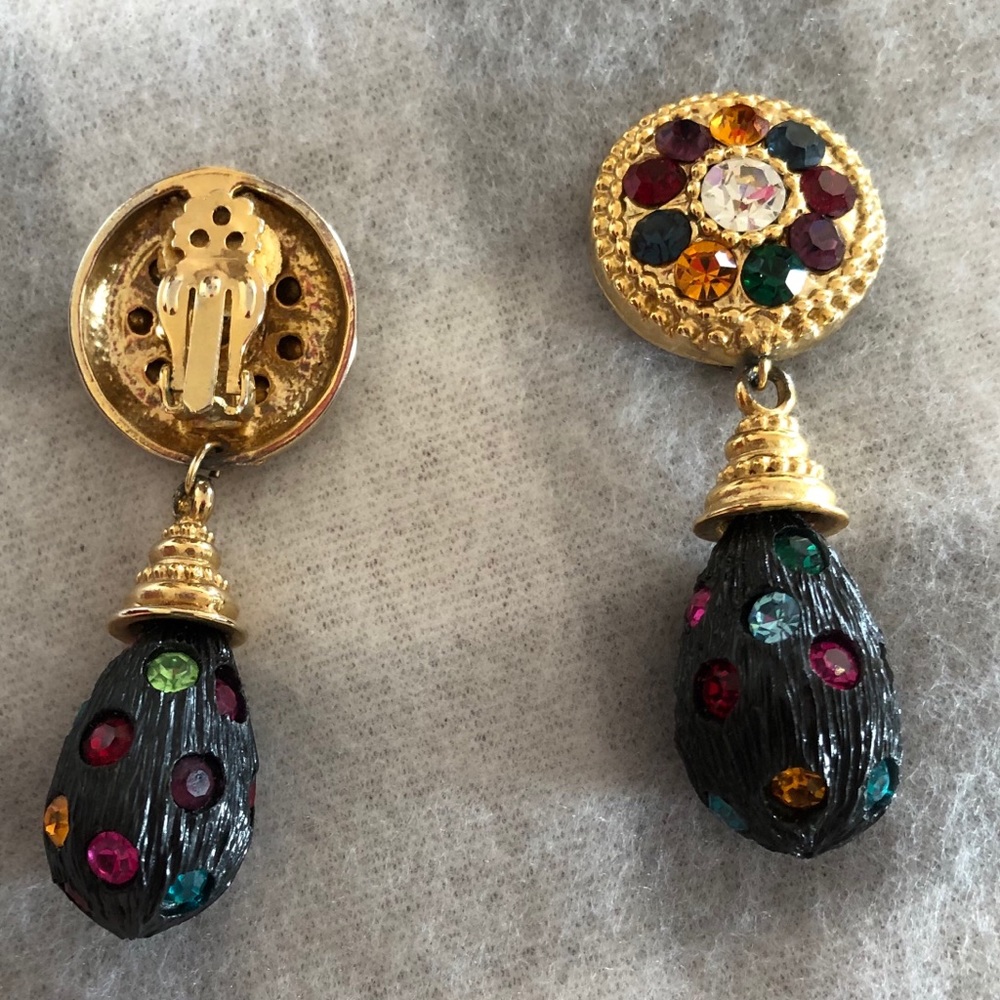 Vintage Statement Teardrop Dangle Rhinestone Clip - image 6